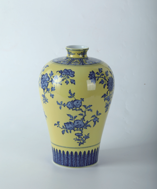 Jingdezhen Porcelain A Blue And White Prunes Vase With Designs Branched Fruit Son Yellow Ground (Large-Size)