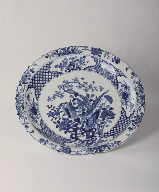 Jingdezhen Porcelain a Blue And White Platter With Designs Of Birds And Flowers Within Reserved Panels