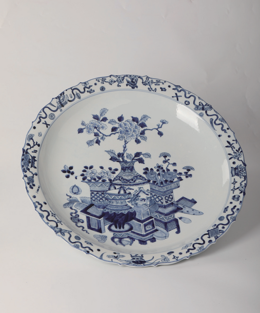 Jingdezhen Porcelain  a Blue And White Platter with Designs of Floral Borderand Eightbuddhistemblems