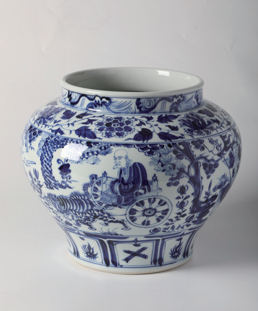 Jingdezhen  Porcelain an Immination of Blue and White Jar with Designs of "GUI GUZI DESCENDING THE MOUNTAIN" OF THE YUAN DYNASTY